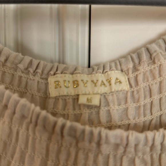 Ladies beige & white Embroidered “Gardenia Top” blouse size medium by Ruby Yaya - Picture 4 of 7